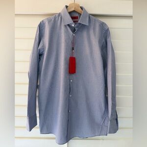 HUGO Blue and White Striped Dress Shirt